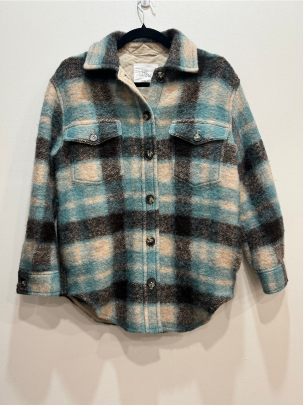 Wilfred Free The Ganna Plaid Jacket XS Blue Beige Wool Shacket